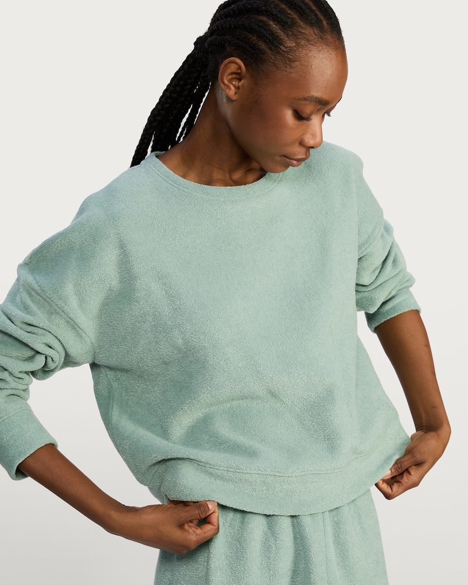 image 1 of F&F Towelling Textured Long Sleeved Pyjama Sweatshirt in Green