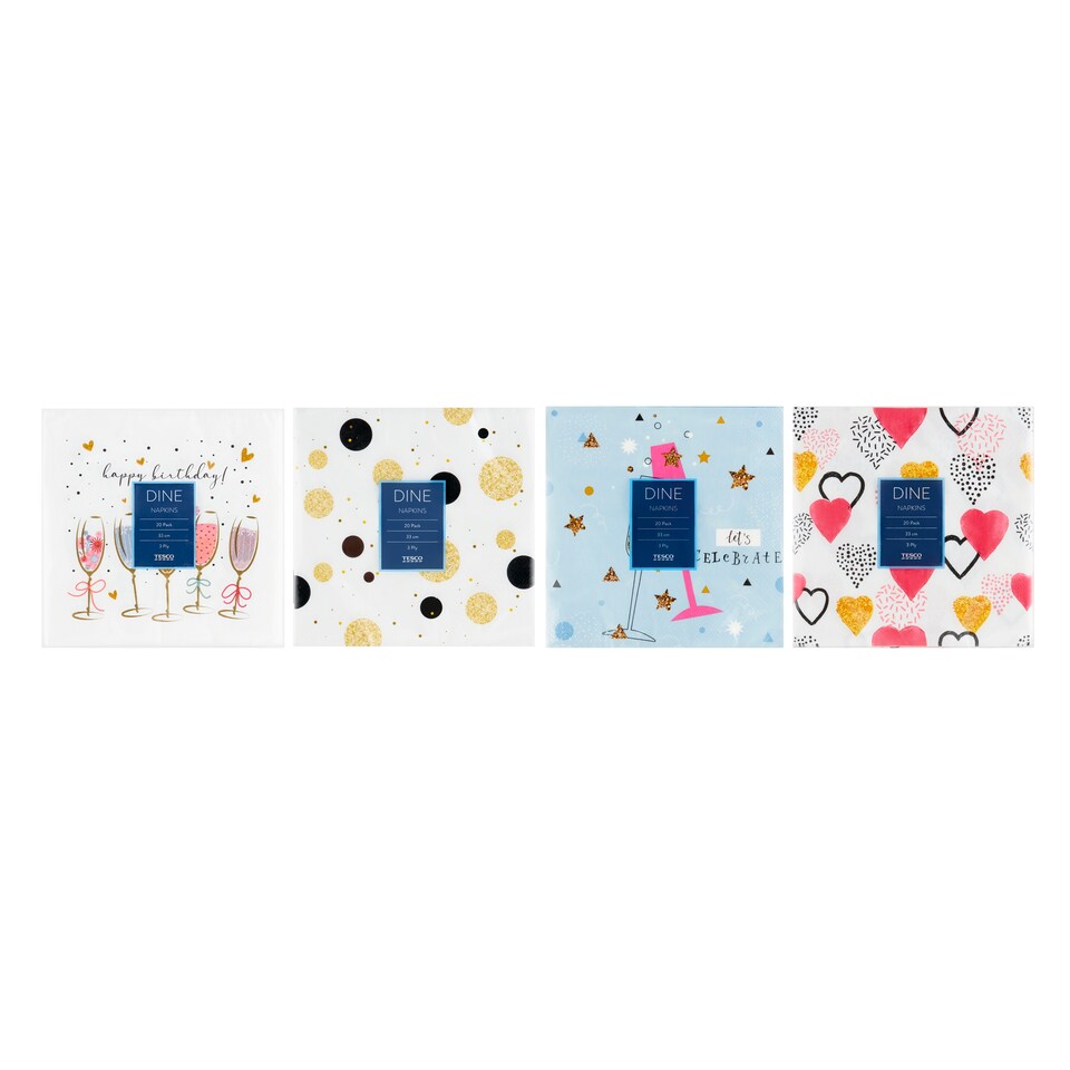 image 1 of Tesco Dine Celebration Mix Napkins 3 Ply 33 cm x 33 cm 20 pcs