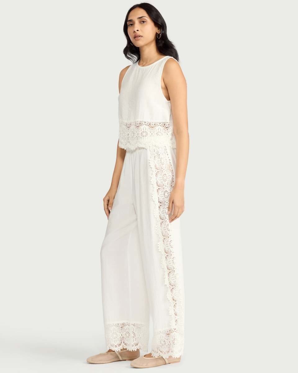 image 1 of F&F Lace Trim Co-ord Beach Blouse in White