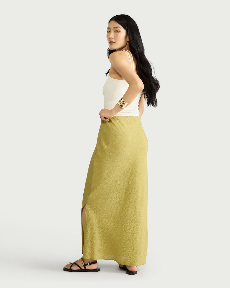 image 1 of F&F Textured Midi Skirt in Green