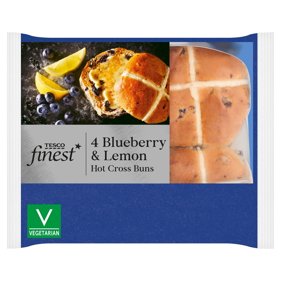 Tesco Finest Hot Cross Buns - Blueberry & Lemon 4 Pack