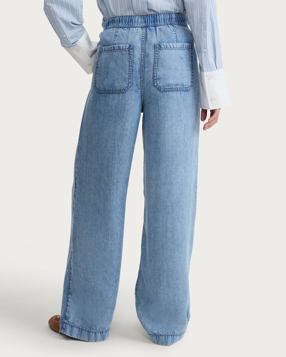 image 1 of F&F Pure Lyocell Wide Leg Drawstring Jeans in Blue