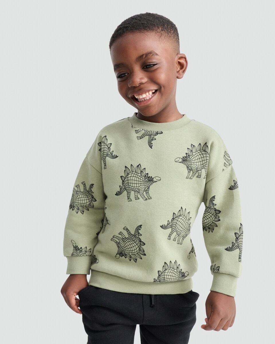 image 1 of F&F Boys 2-Pack Cotton Rich Dinosaur Print Sweatshirts in Cream