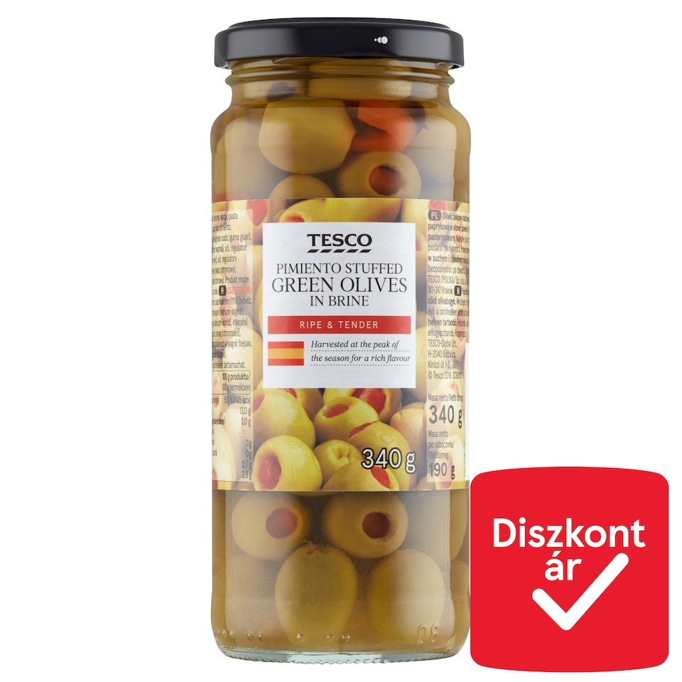 Tesco Pimiento Stuffed Green Olives in Brine 340 g