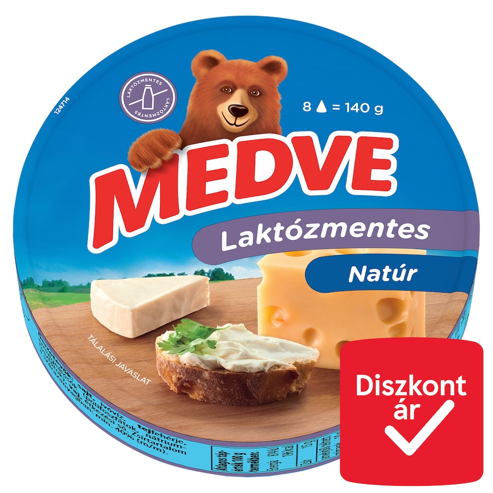 Medve laktózmentes natúr kenhető, félzsíros ömlesztett sajt 8 x 17,5 g (140 g)
