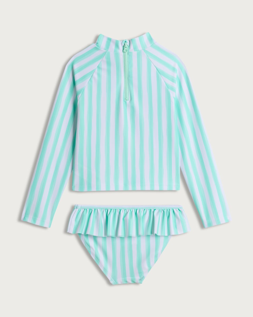 image 1 of F&F Girls 2-Piece Ice Cream Print Striped Swim Set in Turquoise
