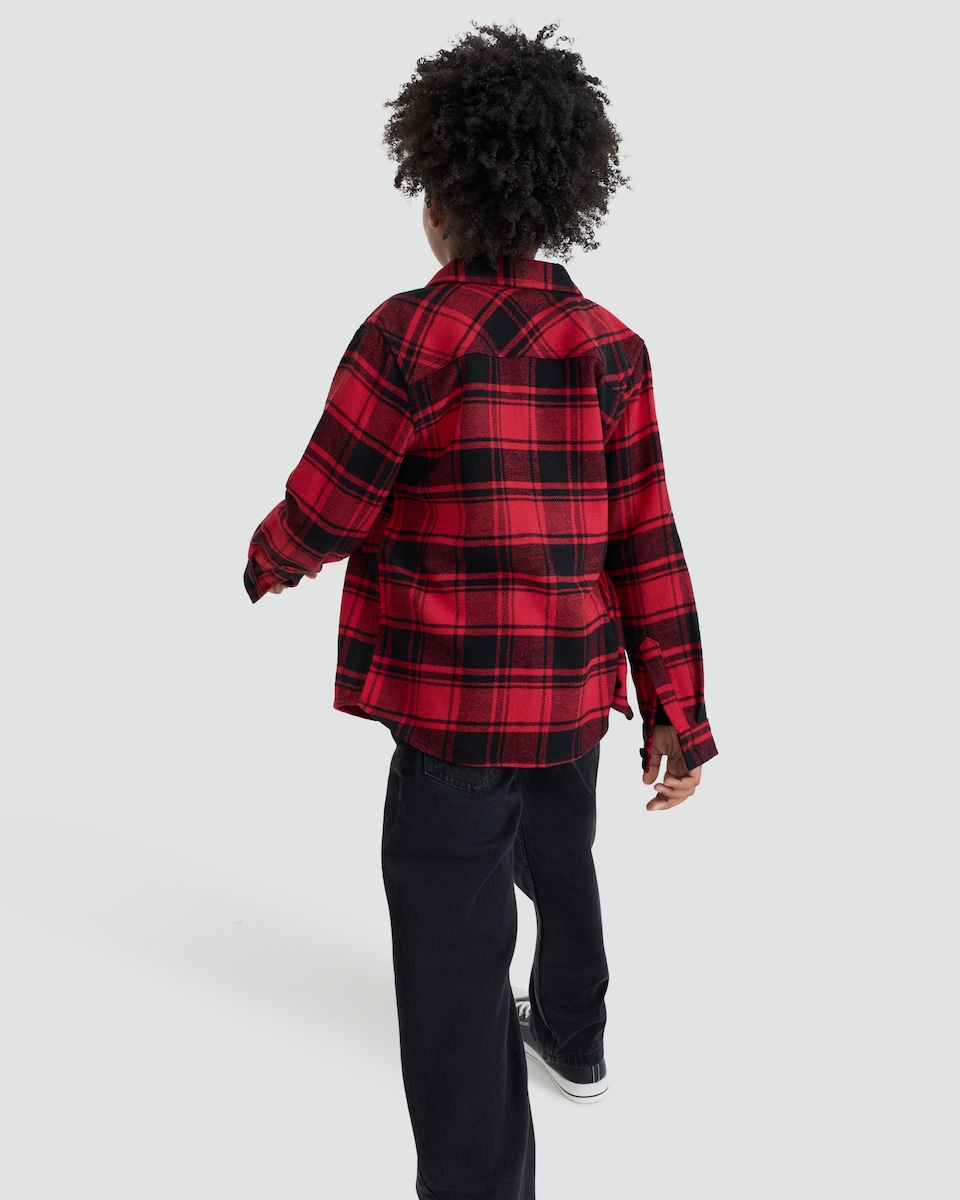 image 1 of F&F Boys Pure Cotton Check Print Pocket Front Shirt in Red