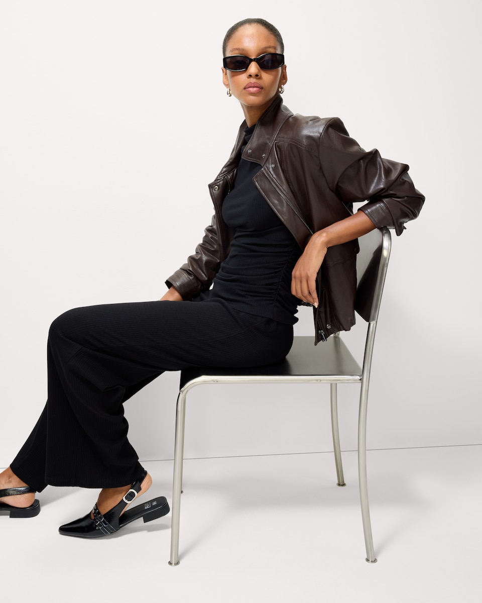 image 1 of F&F Cotton Blend Wide Leg Co-ord Trousers in Black