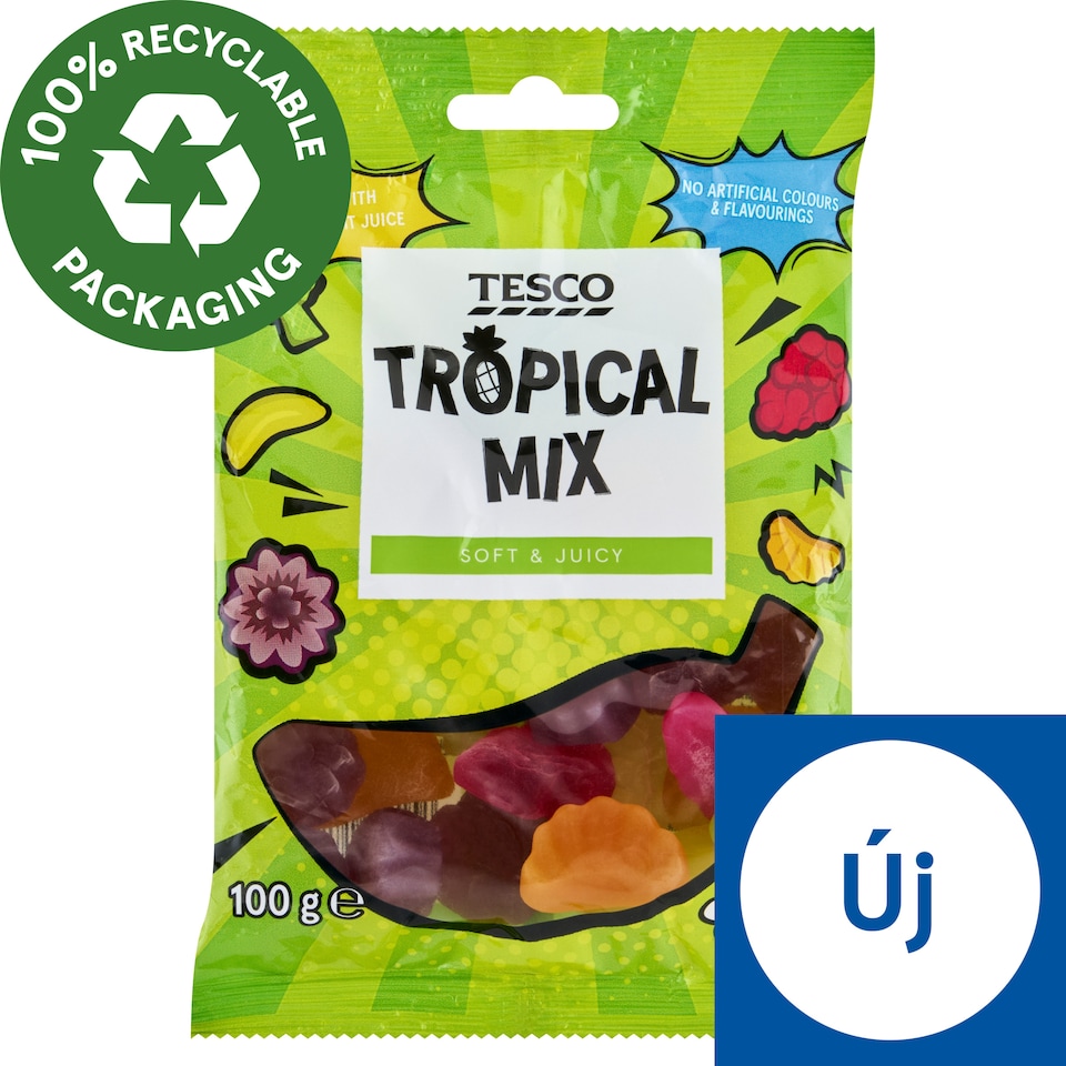 Tesco Tropical Mix trópusigyümölcs-ízű gumicukor 100 g