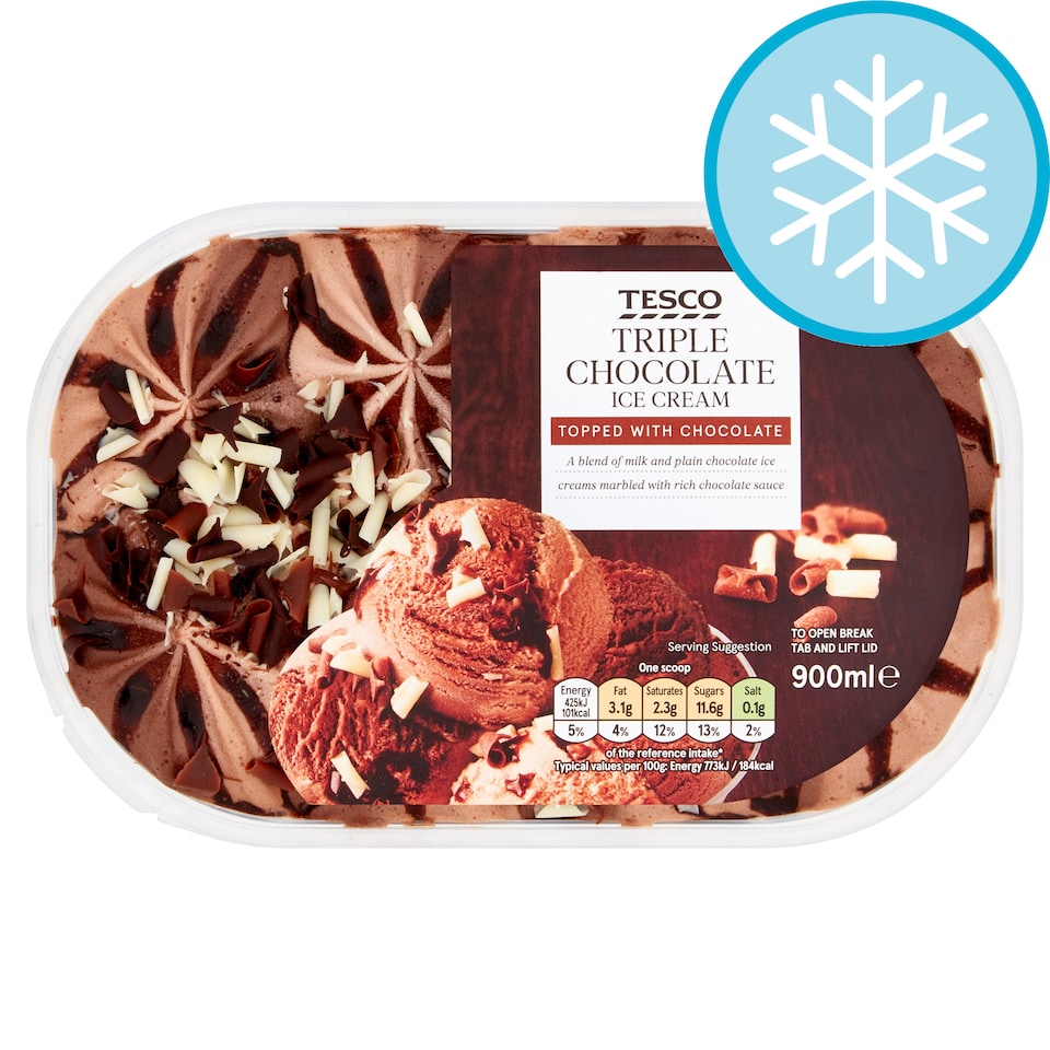 image 1 of Tesco Triple Chocolate Ice Cream 900Ml