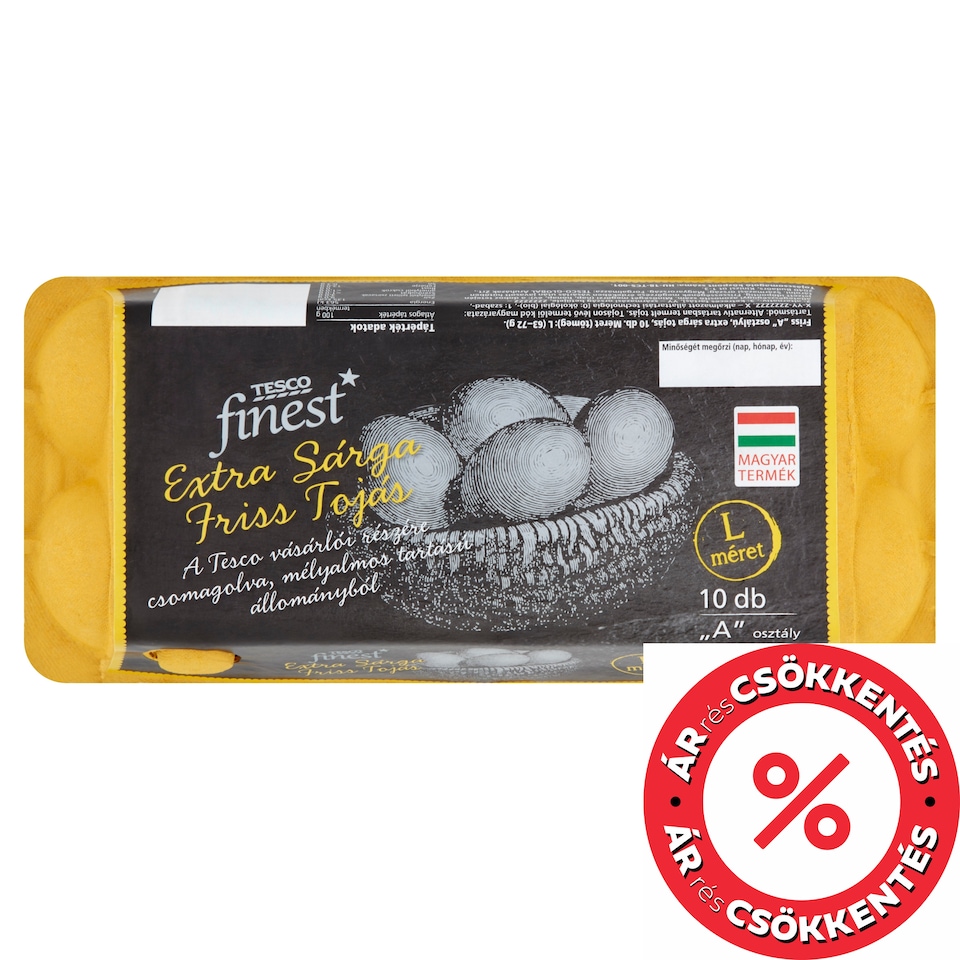 Tesco Finest "A" osztályú extra sárga friss tojás L 10 db