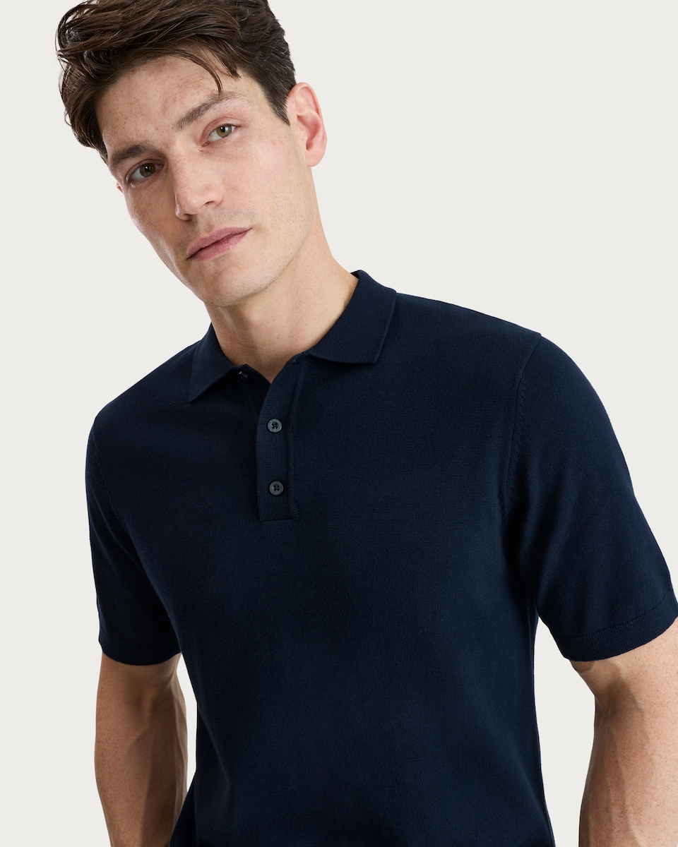 image 1 of F&F Pure Cotton Knitted Short Sleeved Polo Shirt in Navy