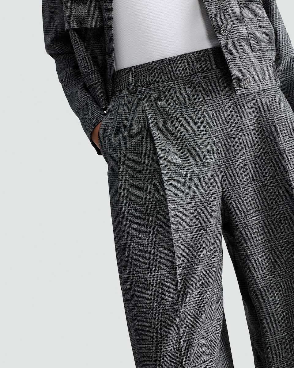 image 1 of F&F Check Pleated Barrel Leg Trousers in Black