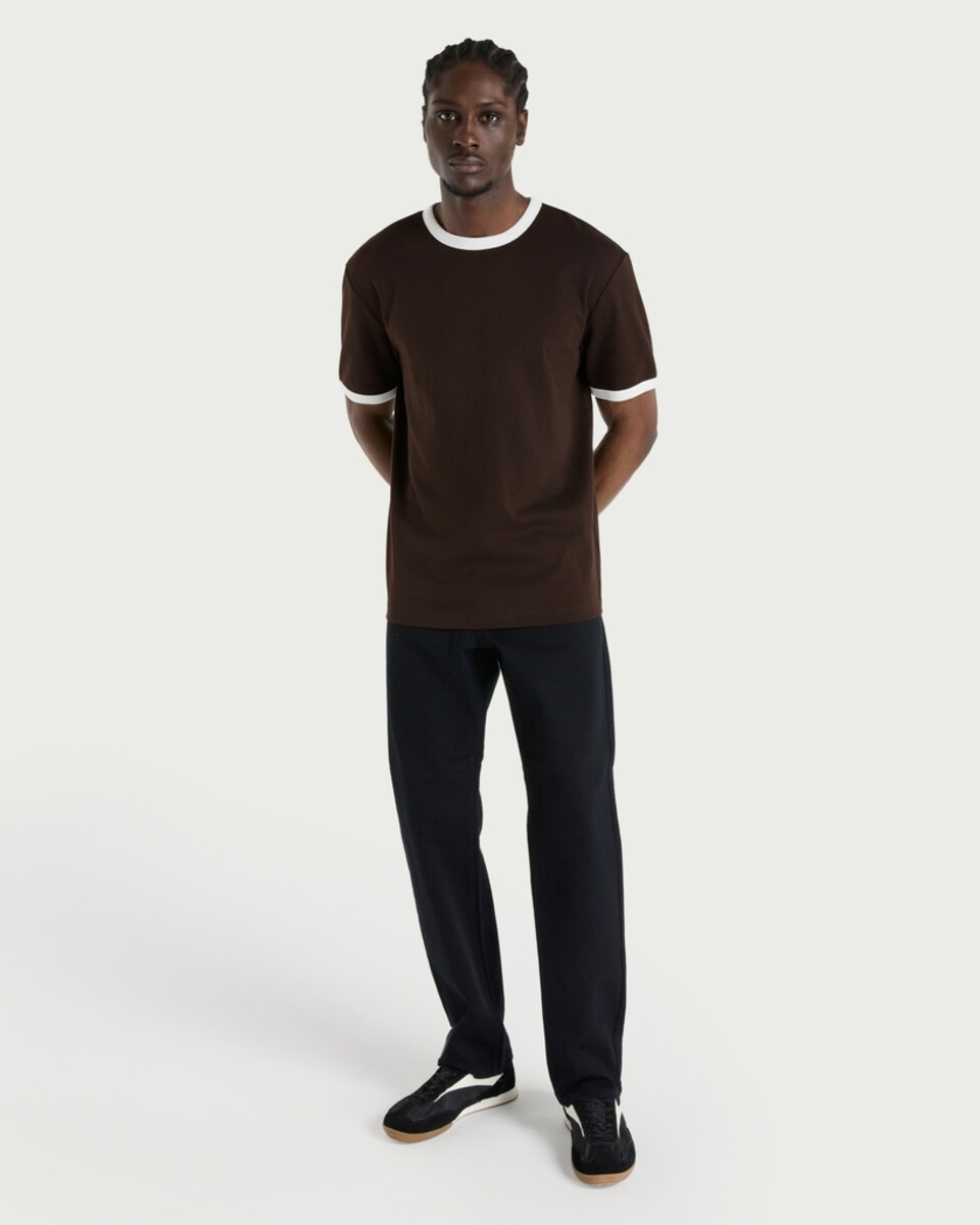 image 1 of F&F Pure Cotton Contrast Trim T-Shirt in Brown