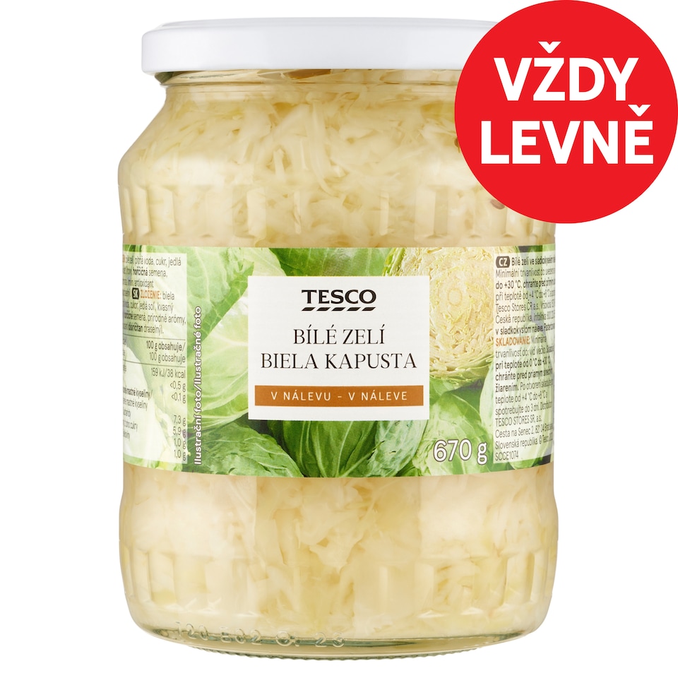 Tesco Bílé zelí v nálevu 670g