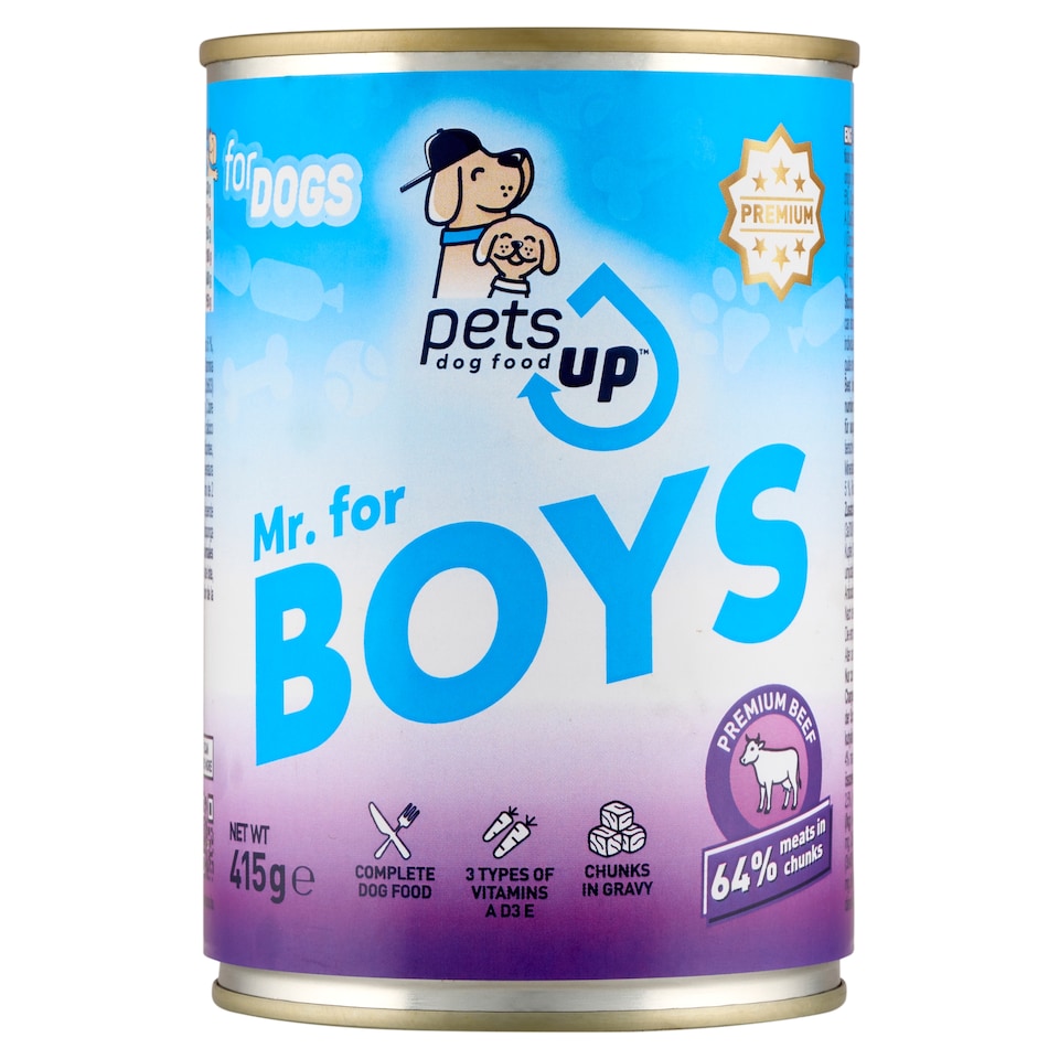 PetsUp Mr. for Boys teljes értékű nedves állateledel felnőtt kutyák számára marhával, szószban 415 g  1. kép