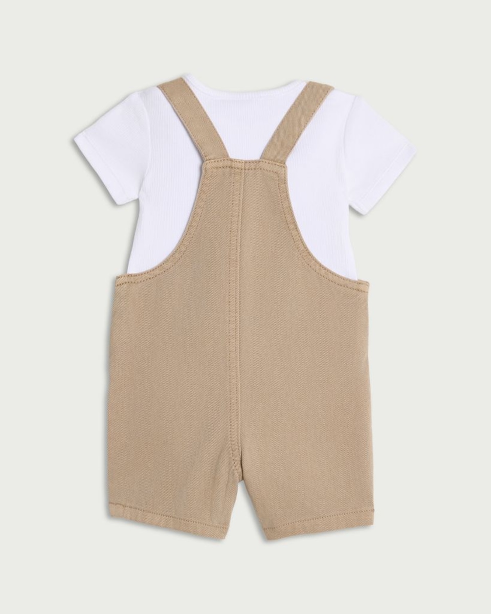 image 1 of F&F Baby 2-Piece Pure Cotton Dungarees and Bodysuit Set in Tan