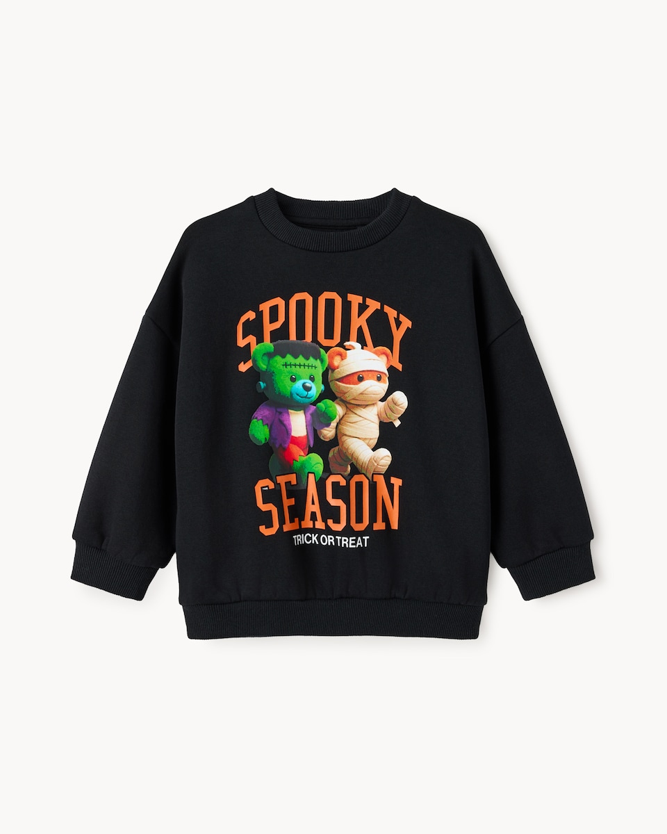 image 1 of F&F Boys Cotton Rich Halloween Spooky Season Sweatshirt in Black