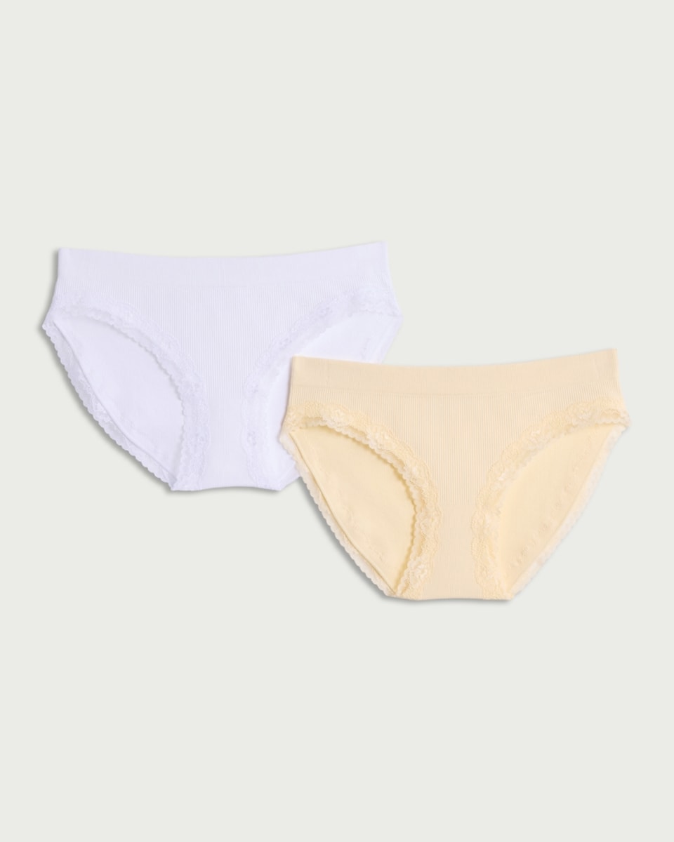 image 1 of F&F 2-Pack Ribbed Lace Trim High Leg Knickers in Multi