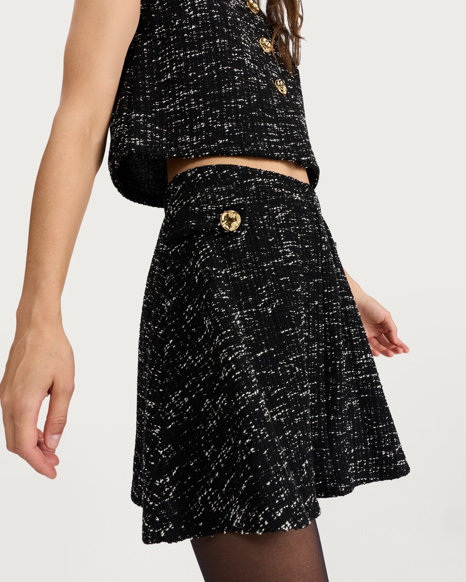 image 1 of F&F Boucle Gold Tone Button Mini Skirt with Cotton in Grey