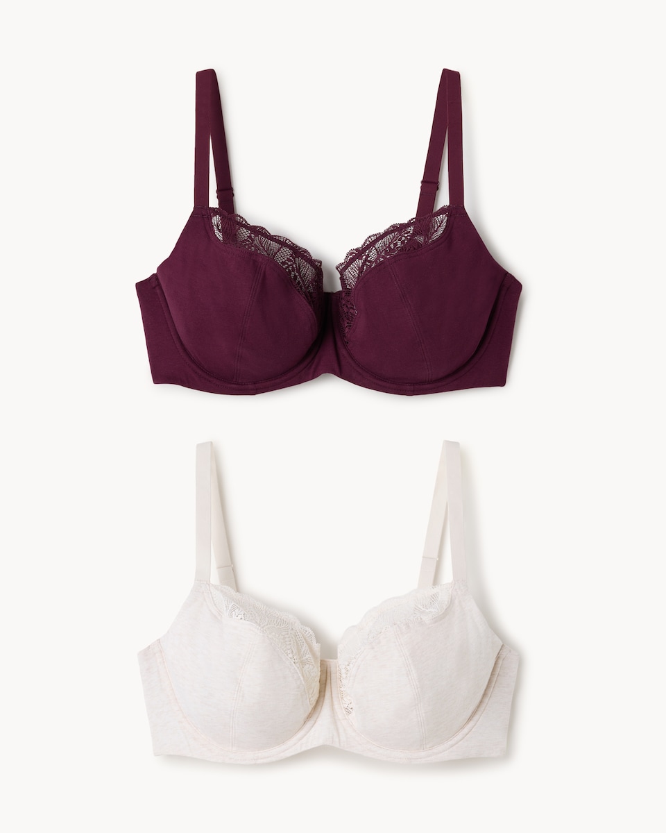 F&F 2-Pack Fuller Bust Lace Trim Wired Full Cup Bras in Multi
