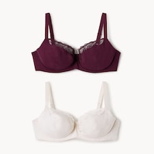 F&F 2-Pack Fuller Bust Lace Trim Wired Full Cup Bras in Multi