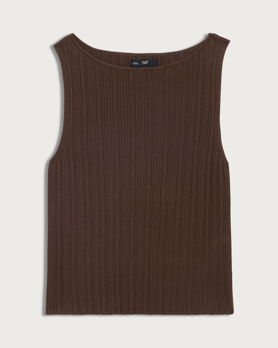 image 1 of F&F Ribbed Slash Neck Vest in Chocolate