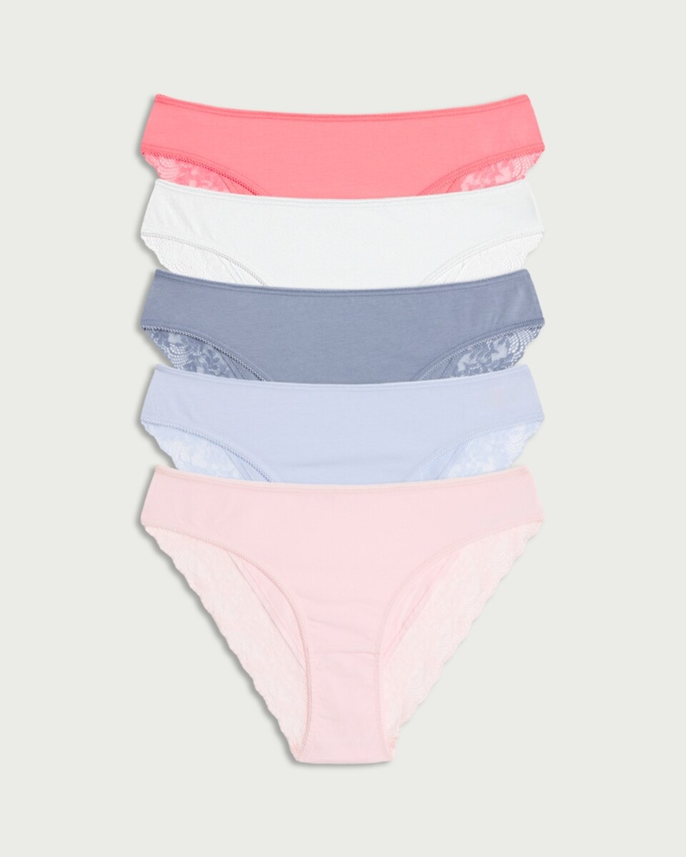 image 1 of F&F 5-Pack Cotton Rich Lace Trim Knickers in Multi