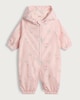 image 1 of F&F Baby Fleece Lined Floral Print Shower Resistant Puddlesuit in Pink