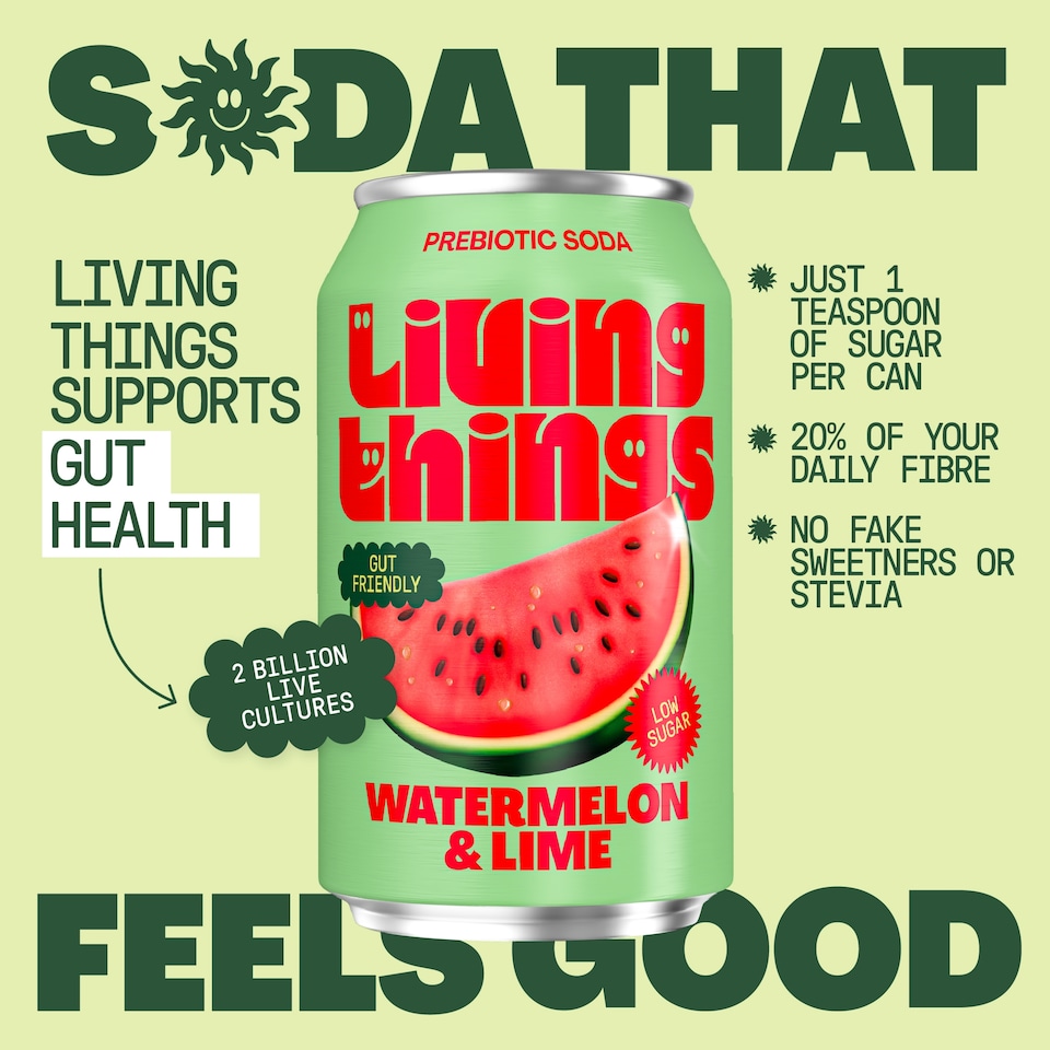 image 1 of Living Things Watermelon & Lime Soda 4x 330ml