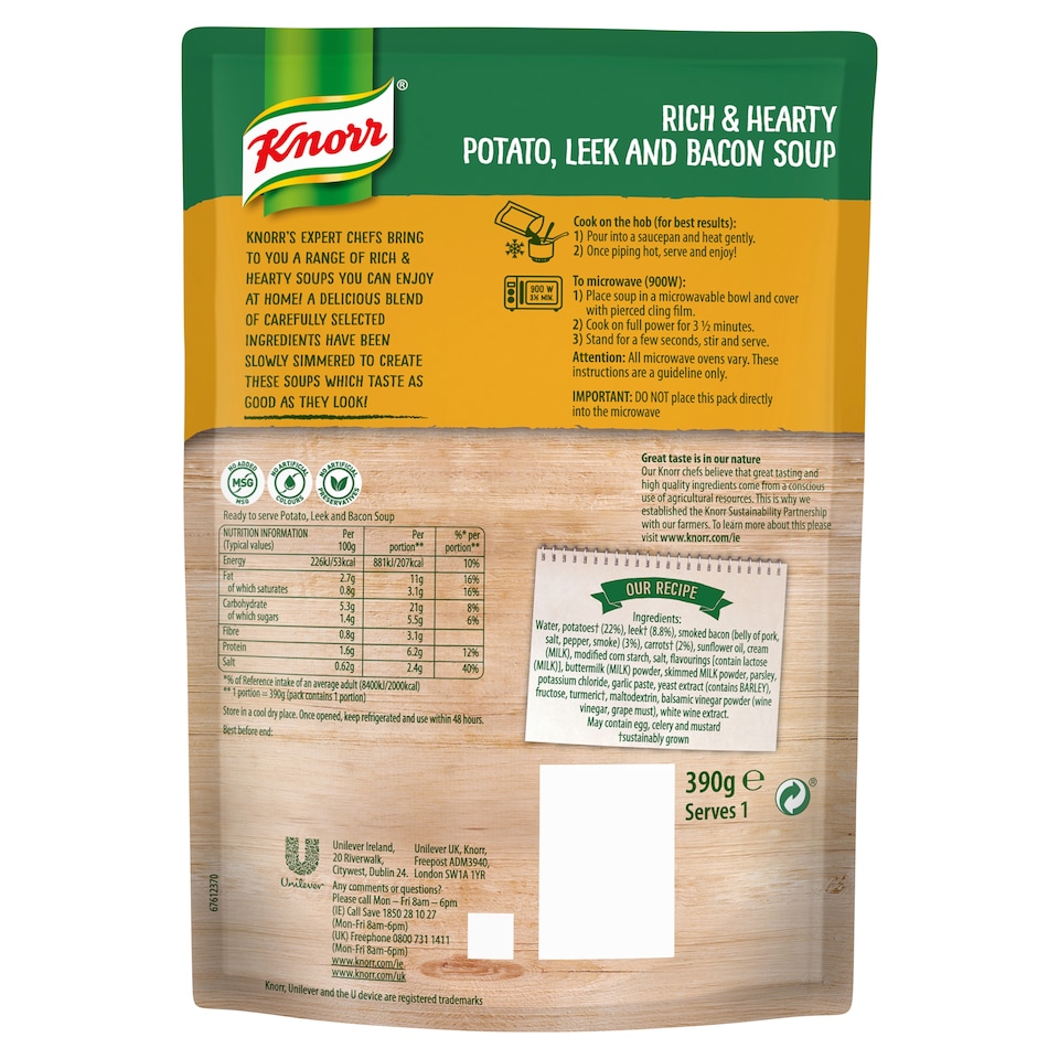 image 1 of Knorr Rich And Heart Potato, Leek And Bacon 390G