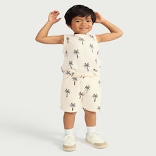 F&F Boys Cotton Rich Palm Tree Print Shorts in Stone