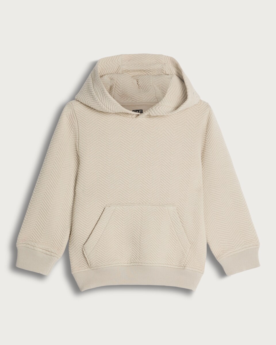 F&F Boys Cotton Blend Herringbone Pattern Kangaroo Pocket Hoodie in Tan