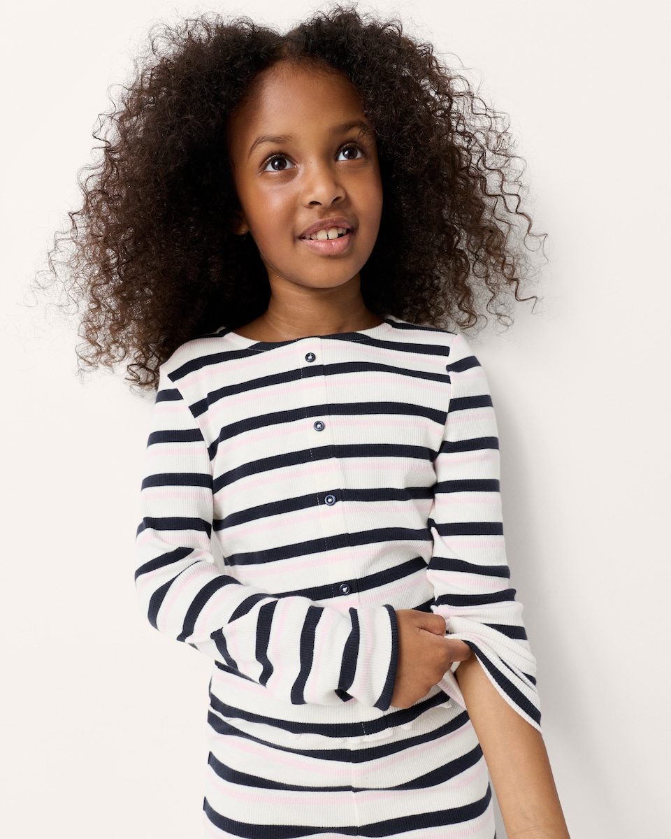 image 1 of F&F Girls Cotton Rich Striped Cardigan and Leggings Set in Multi