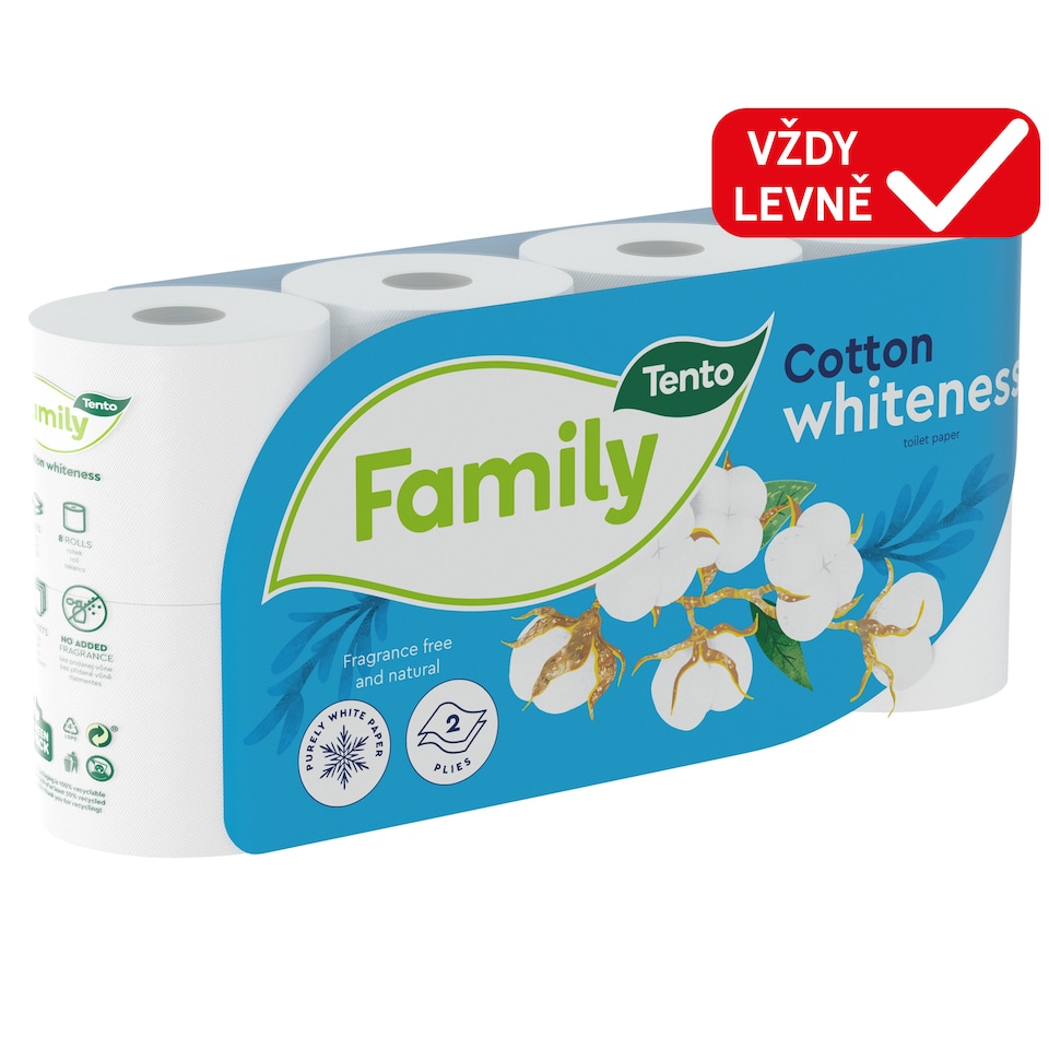 Tento Family Cotton Whiteness toaletní papír 2 vrstvy 8 rolí