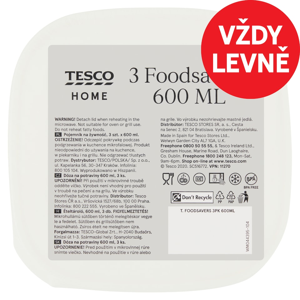 Tesco Home Dóza na potraviny 600 ml 3 ks