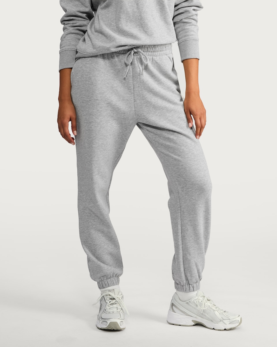 image 1 of F&F Active Cotton Rich Drawstring Cuffed Joggers in Grey Marl