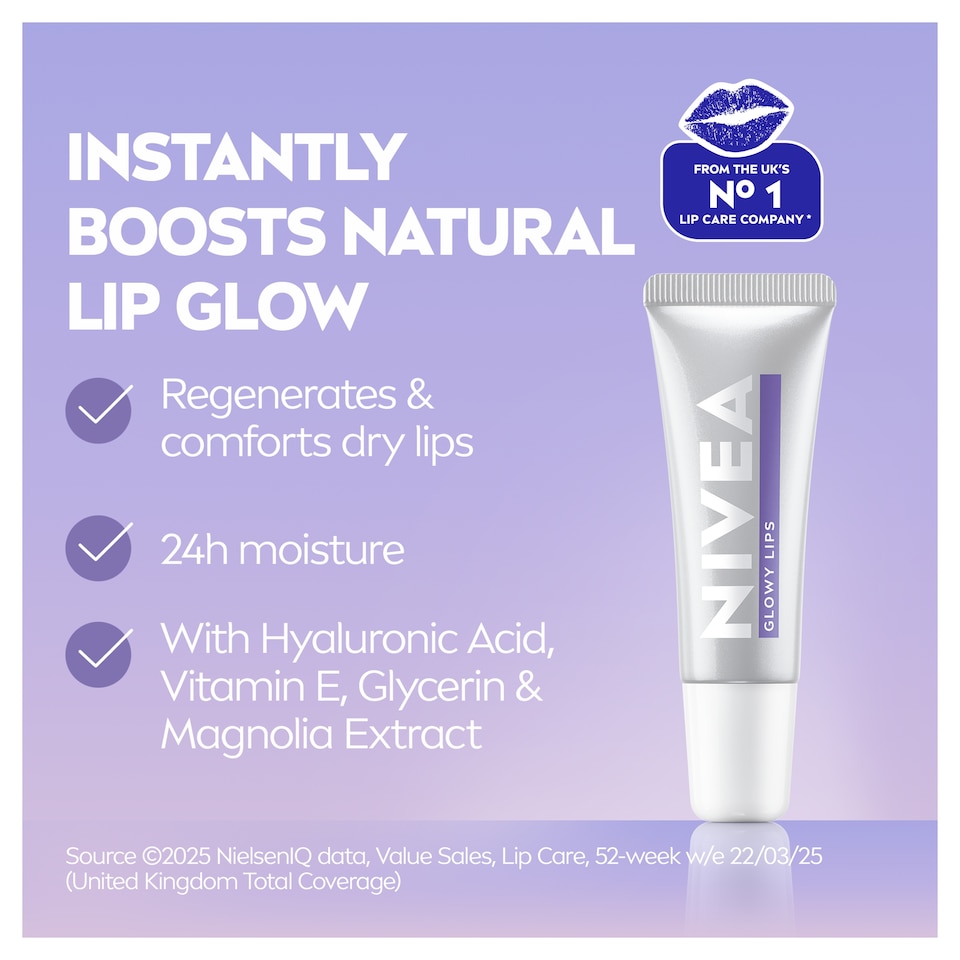 image 1 of NIVEA Glowy Lip Balm Tube Original 24h with Hyaluronic Acid 10ml
