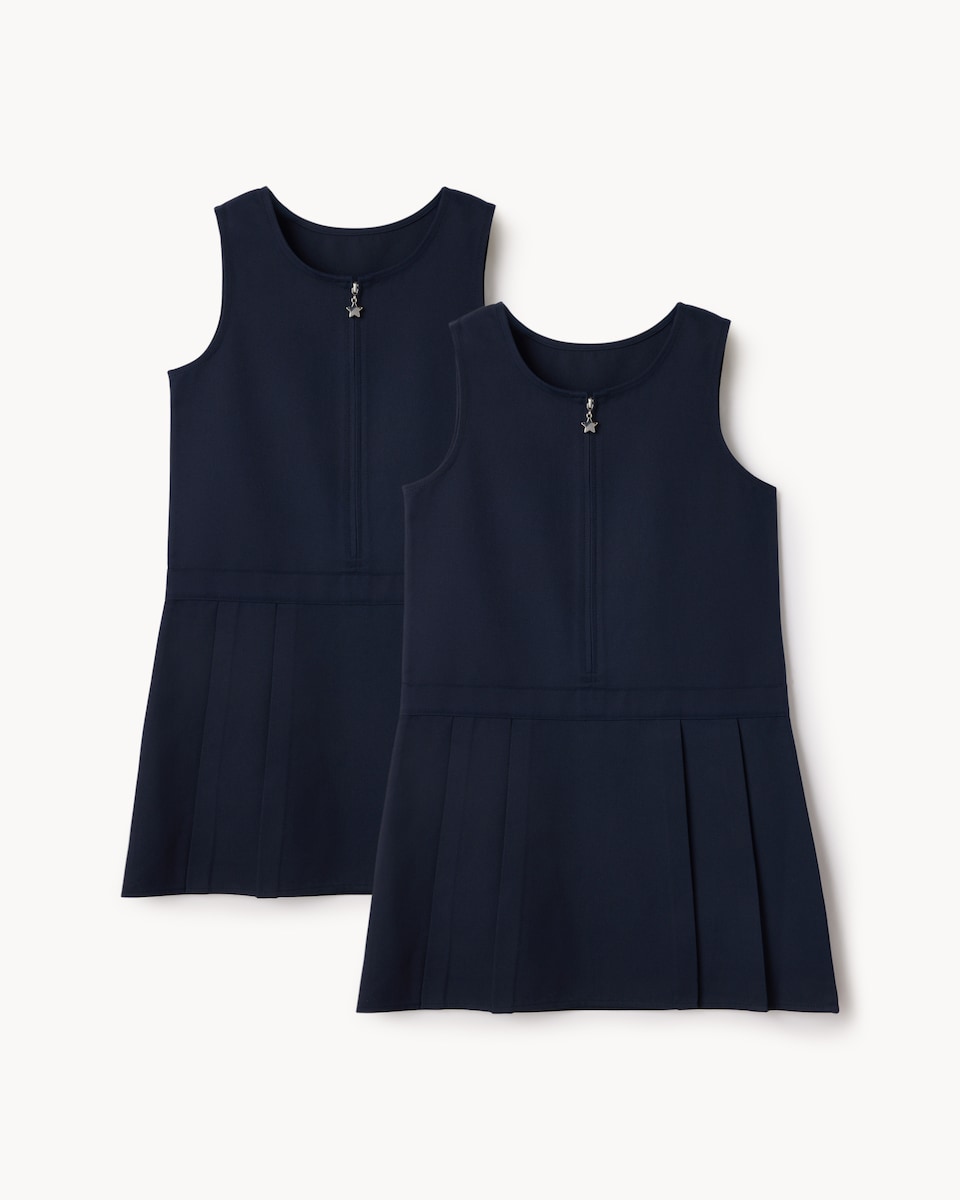 image 1 of F&F Girls School 2-Pack Generous Fit Pinafores in Navy