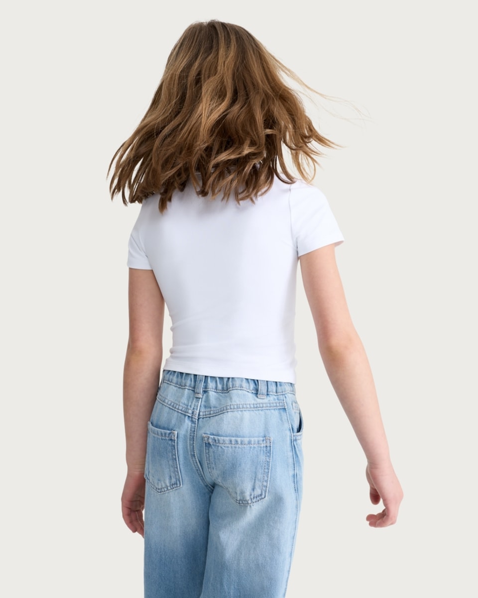 image 1 of F&F Girls Polyamide Square Neck Short Sleeved Top in White
