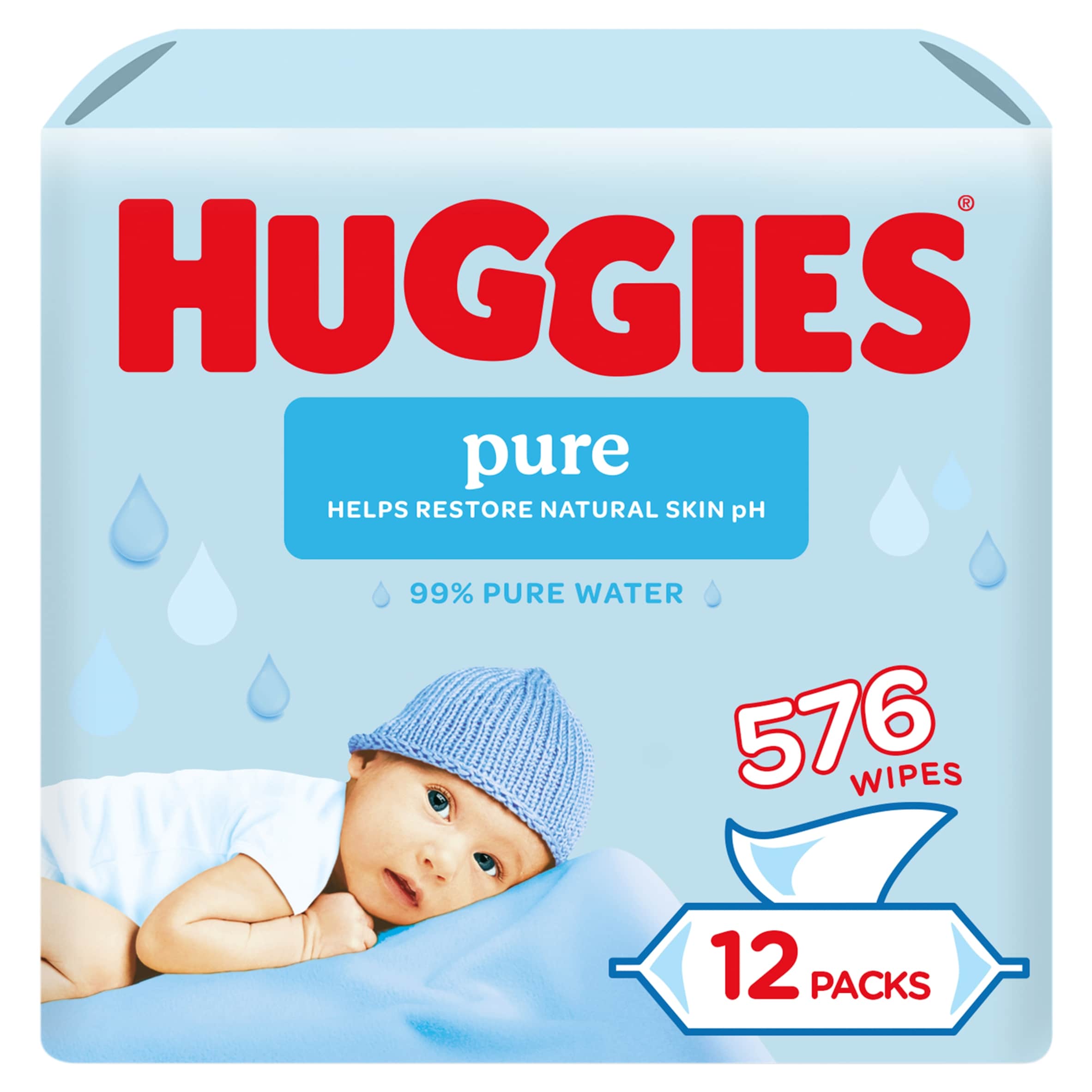 Huggies Pure 0% Plastic Baby Wipes 12x48 576 Wipes