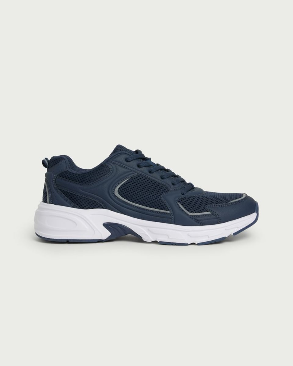 image 1 of F&F Mesh Panel Lace Up Trainers in Navy