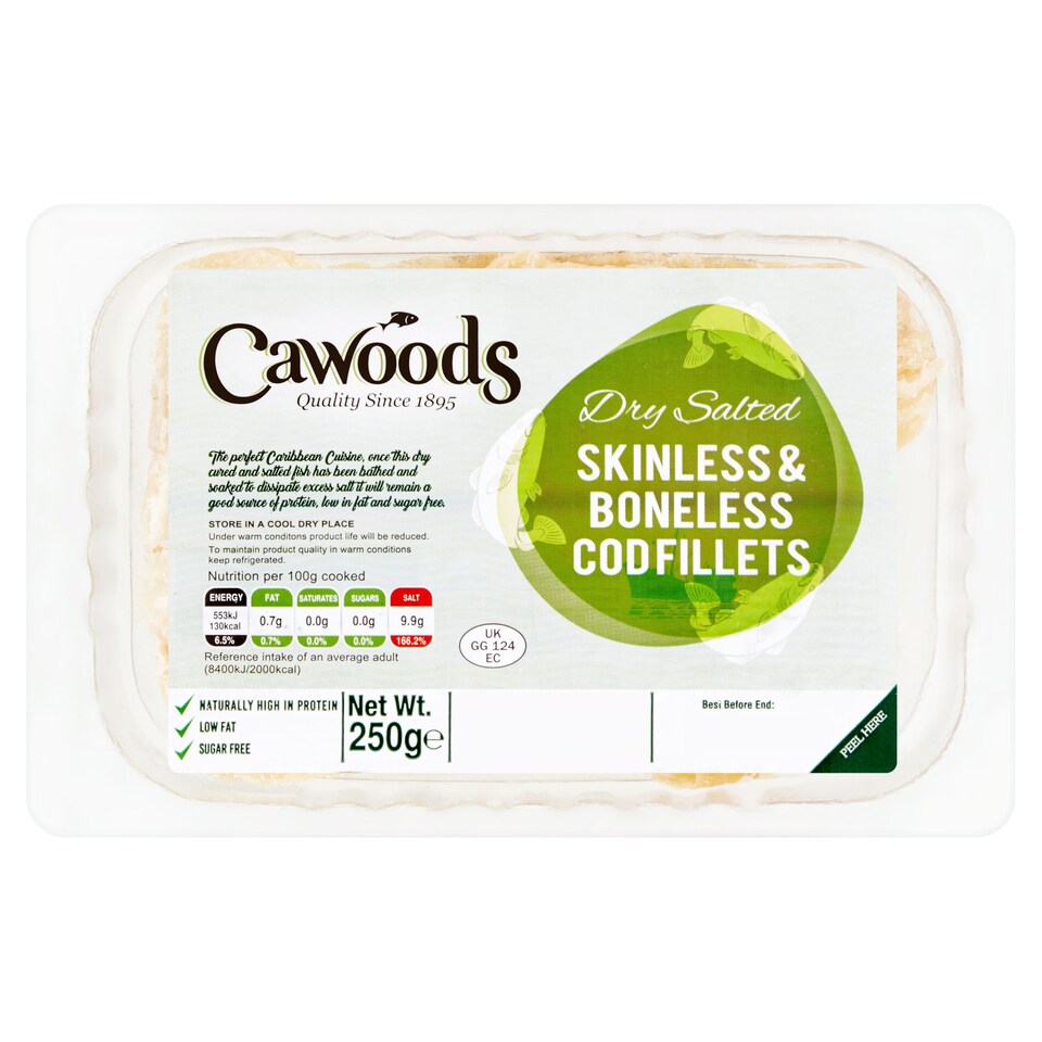 Cawoods Dried Salted Cod Skinless & Boneless 250G