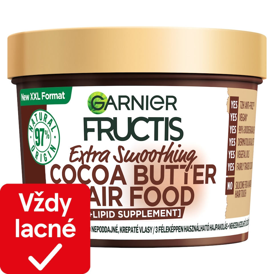 Garnier Fructis Hair Food Cocoa Butter uhladzujúca maska na nepoddajné, krepovité vlasy, 400 ml