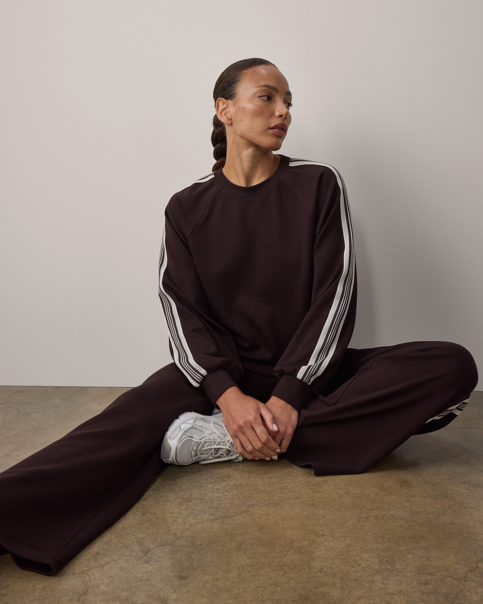 image 1 of F&F Active AFTERCLASS Side Stripe Sweatshirt in Chocolate