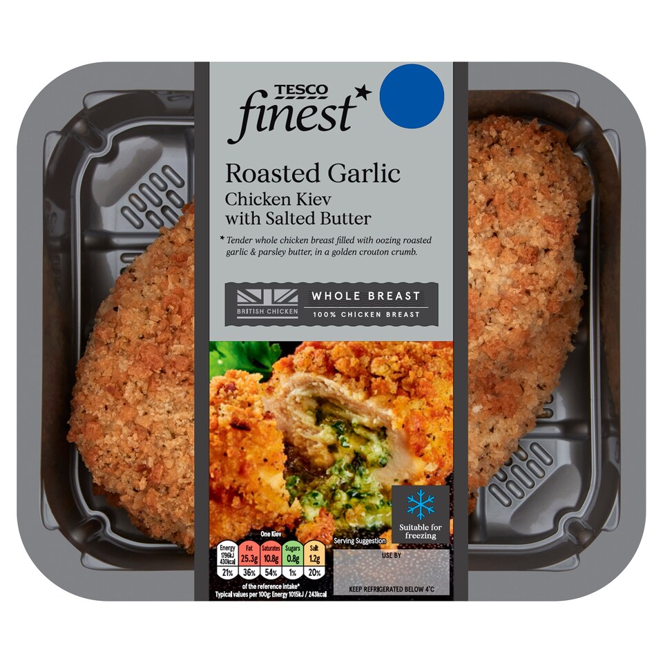Tesco Finest Roasted Garlic Chicken Kiev With Salted Butter 385G