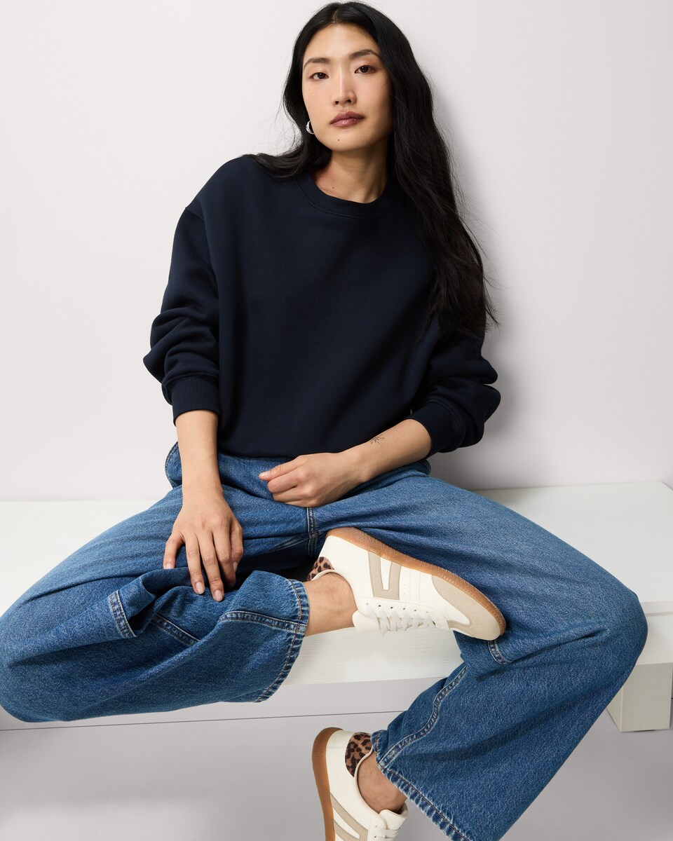 image 1 of F&F Cotton Rich Crew Neck Sweatshirt in Navy