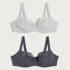 F&F 2-Pack Fuller Bust Cotton Rich Lace Trim Wired Bras in Multi