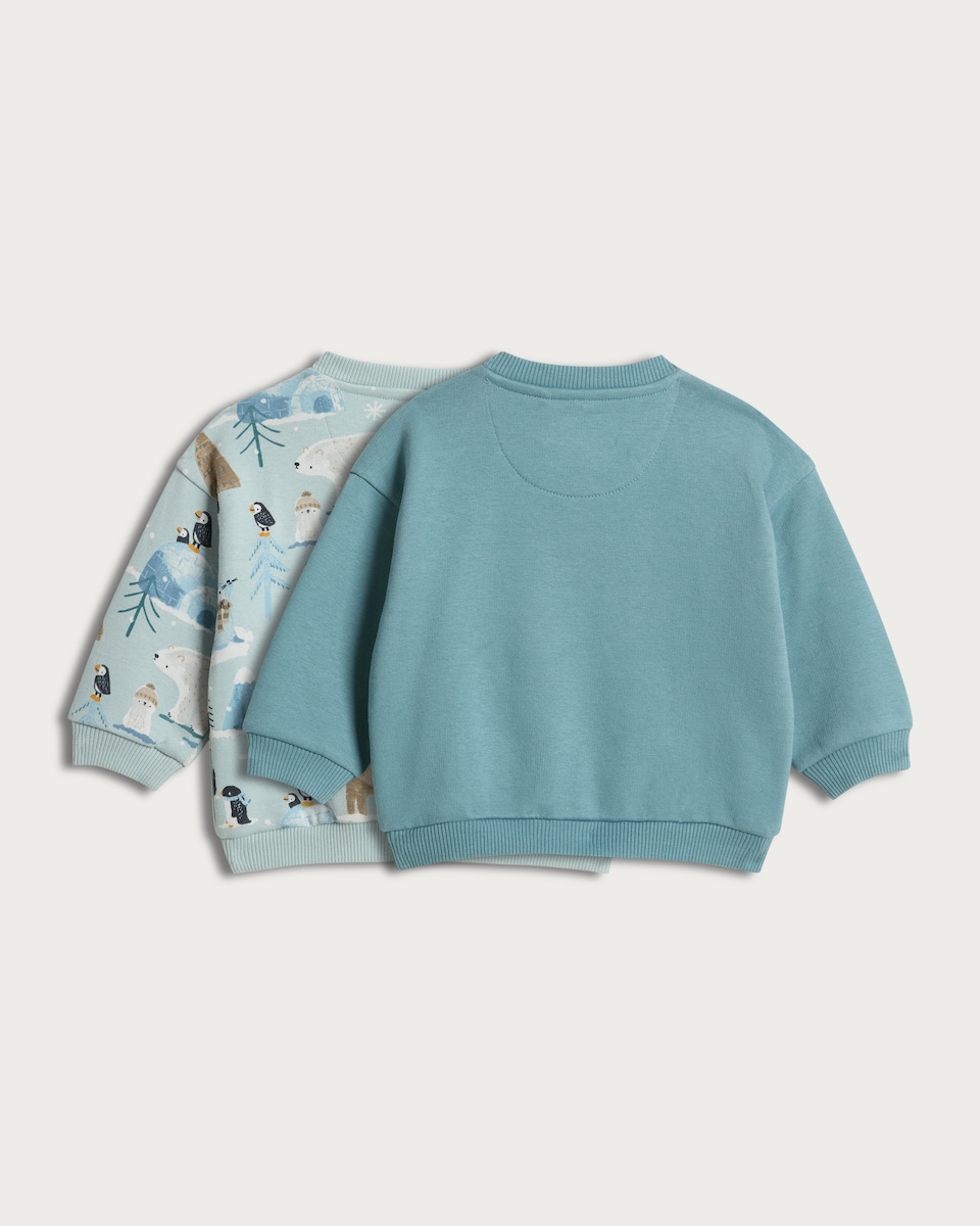 image 1 of F&F Baby 2-Pack Cotton Rich Arctic Print Sweatshirts in Turquoise