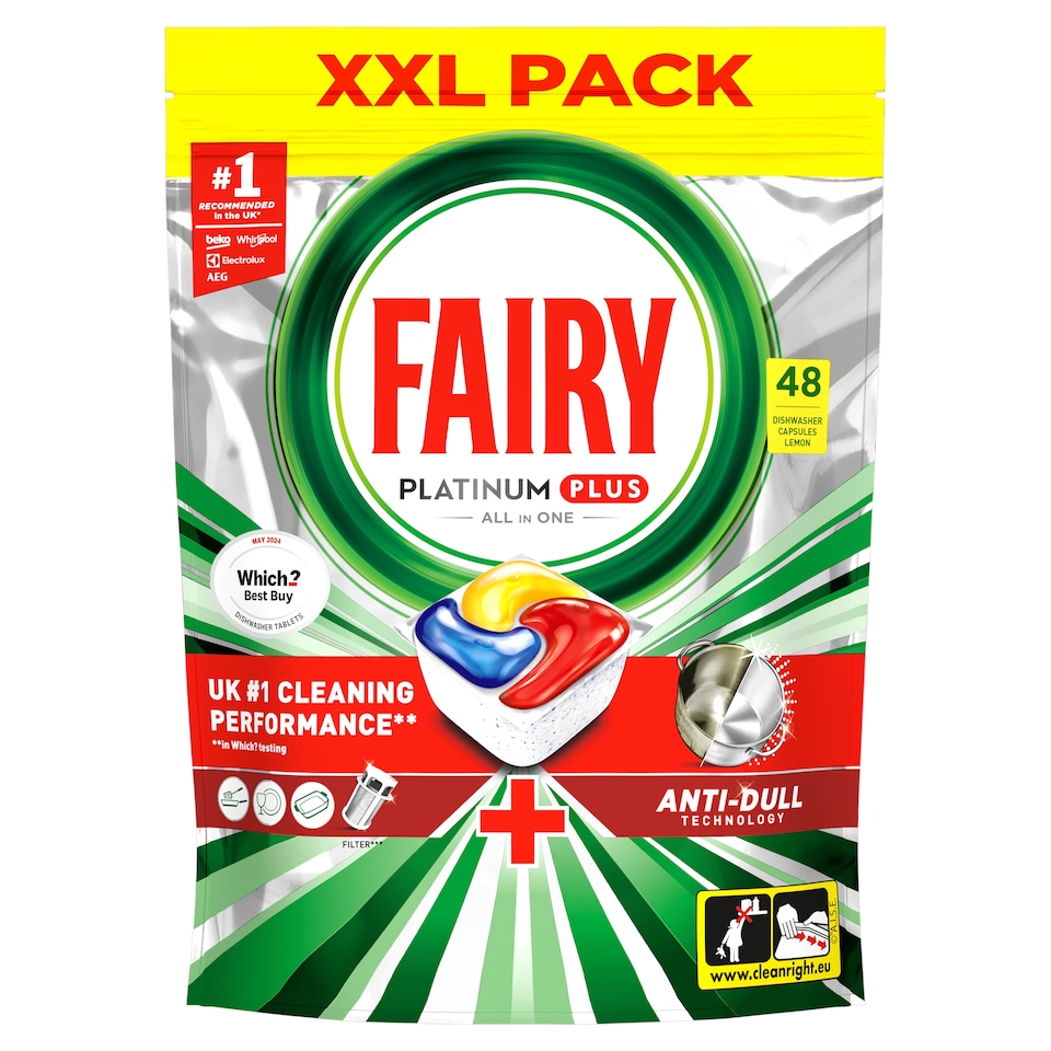 image 1 of Fairy Platinum Plus 48 Lemon Dishwasher Tablets 745G